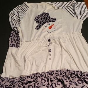 Snowman Print Dress with Animal Print Accents